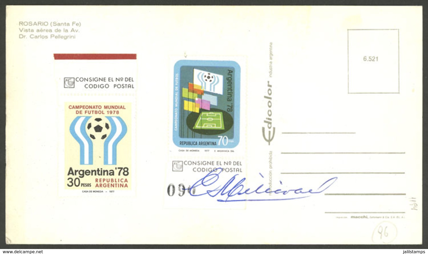 TOPIC FOOTBALL: GJ.1769/70, 1977 Argentina Football World Cup, Cmpl. Set Of 2 Values On Back Of A Postcard, With The Sig - Altri & Non Classificati