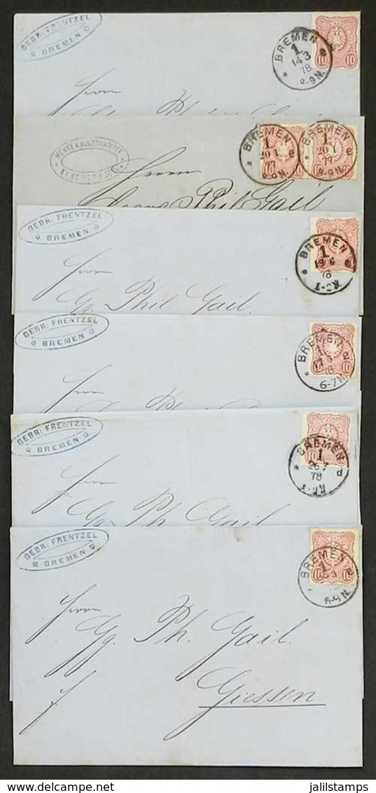 GERMANY: 6 Folded Covers (one Is A Complete Folded Letter) Sent To Giessen In 1877 And 1878, Very Fine Quality! - Sonstige & Ohne Zuordnung
