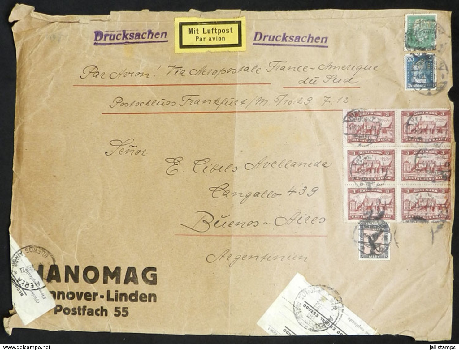 GERMANY: "Front Of Large Cover That Contained Printed Matter, Sent By Airmail (AIR FRANCE) From Hannover To Buenos Aires - Andere & Zonder Classificatie