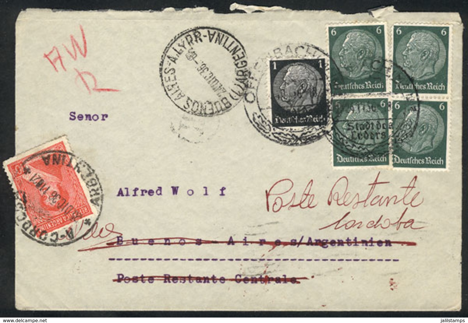 GERMANY: Cover Sent From Offenbach To Buenos Aires (Argentina) On 24/NO/1936 And Redirected To Córdoba, Where The Poste  - Other & Unclassified