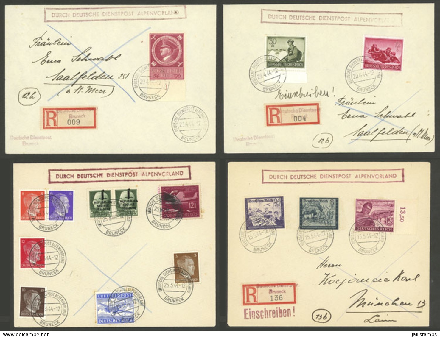 GERMANY: 38 Covers Used In 1944, All Cancelled In Bruneck, Nice Postages, VF Quality! - Sonstige & Ohne Zuordnung