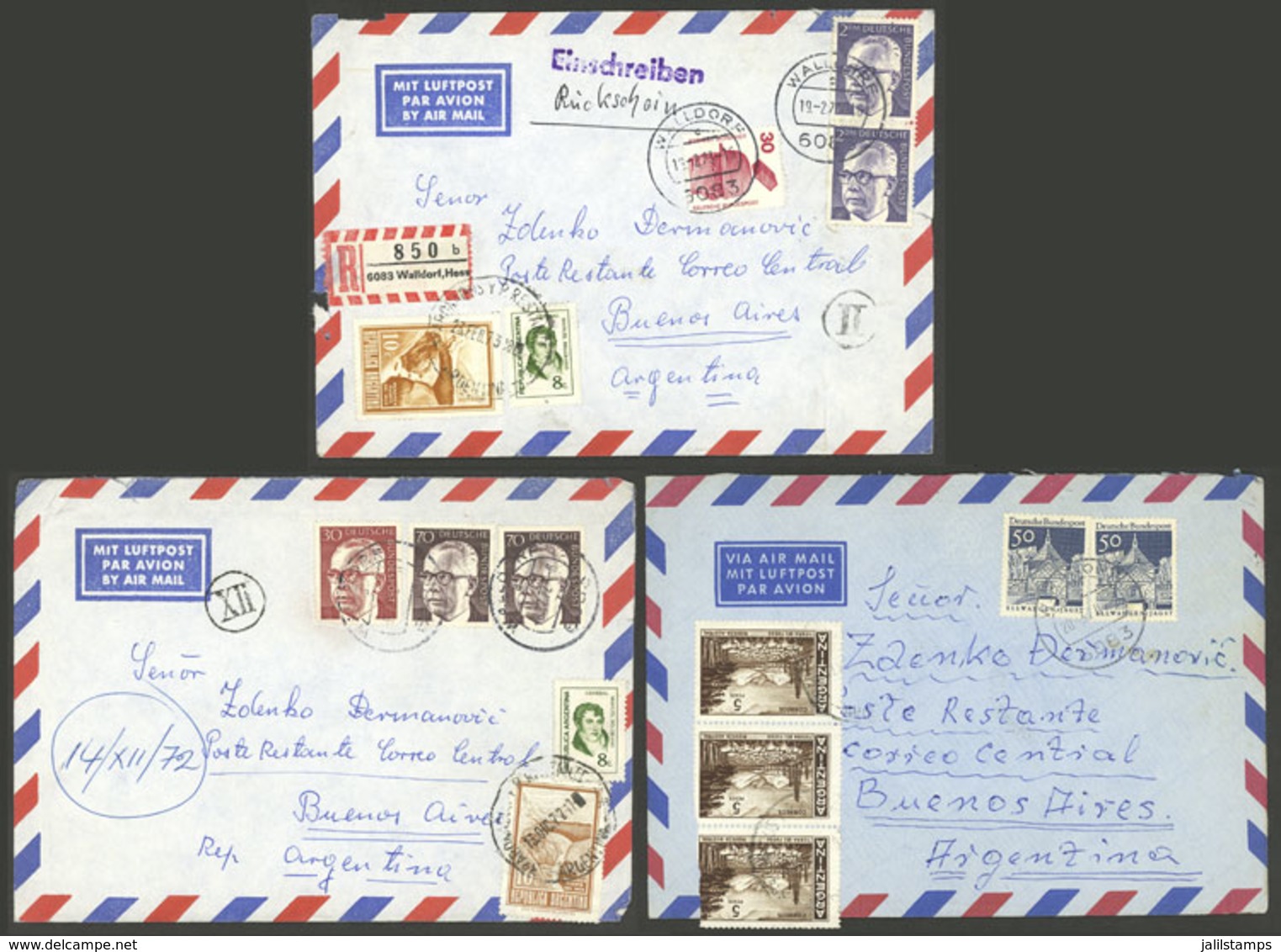 GERMANY: MIXED POSTAGES: 12 Covers Sent To Argentina To "Poste Restante", With German Franking Along Argentina Postage T - Andere & Zonder Classificatie