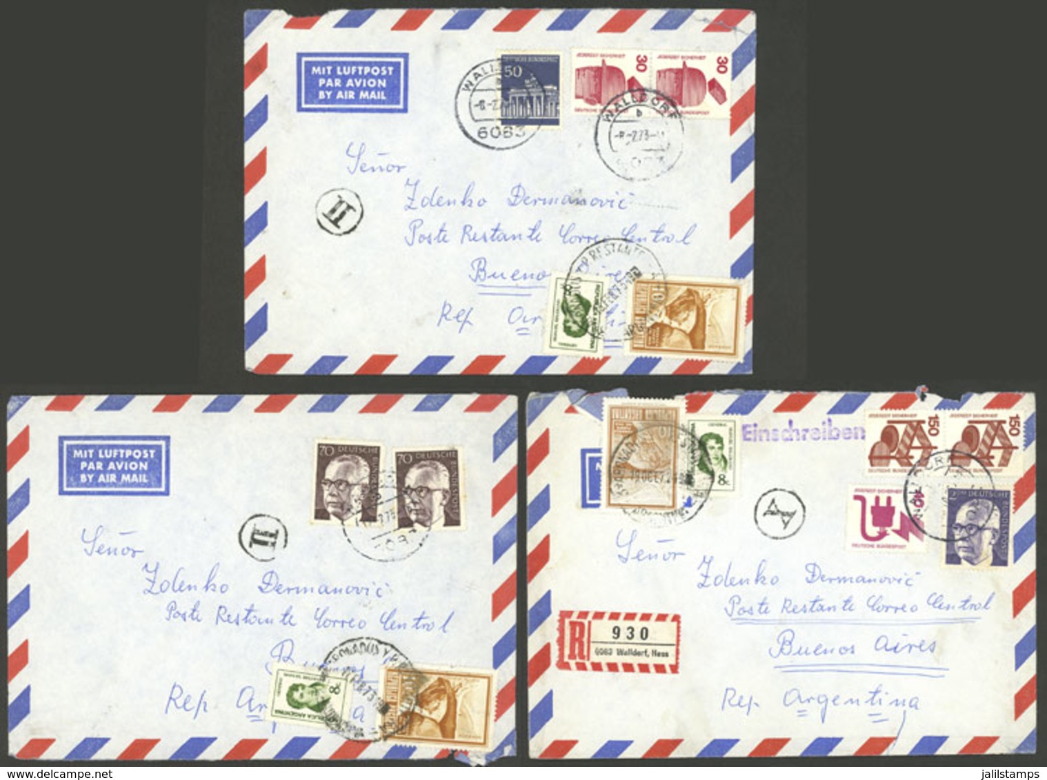 GERMANY: MIXED POSTAGES: 12 Covers Sent To Argentina To "Poste Restante", With German Franking Along Argentina Postage T - Sonstige & Ohne Zuordnung