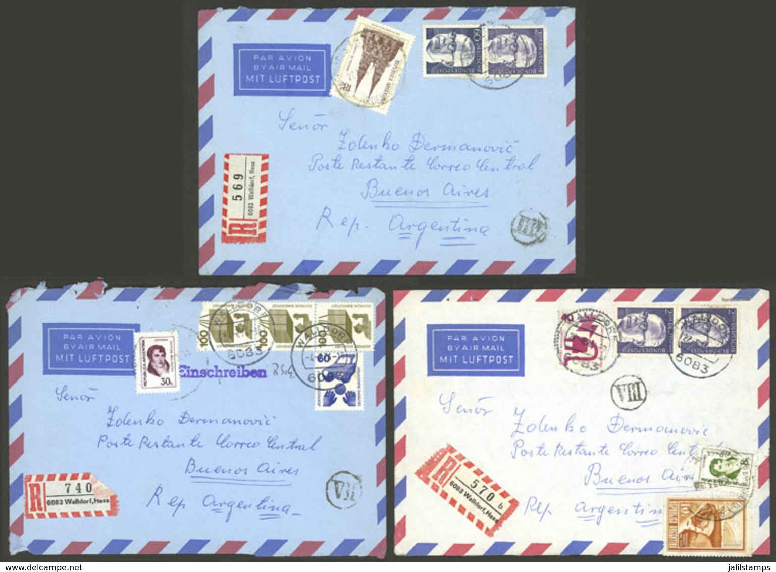 GERMANY: MIXED POSTAGES: 12 Covers Sent To Argentina To "Poste Restante", With German Franking Along Argentina Postage T - Otros & Sin Clasificación