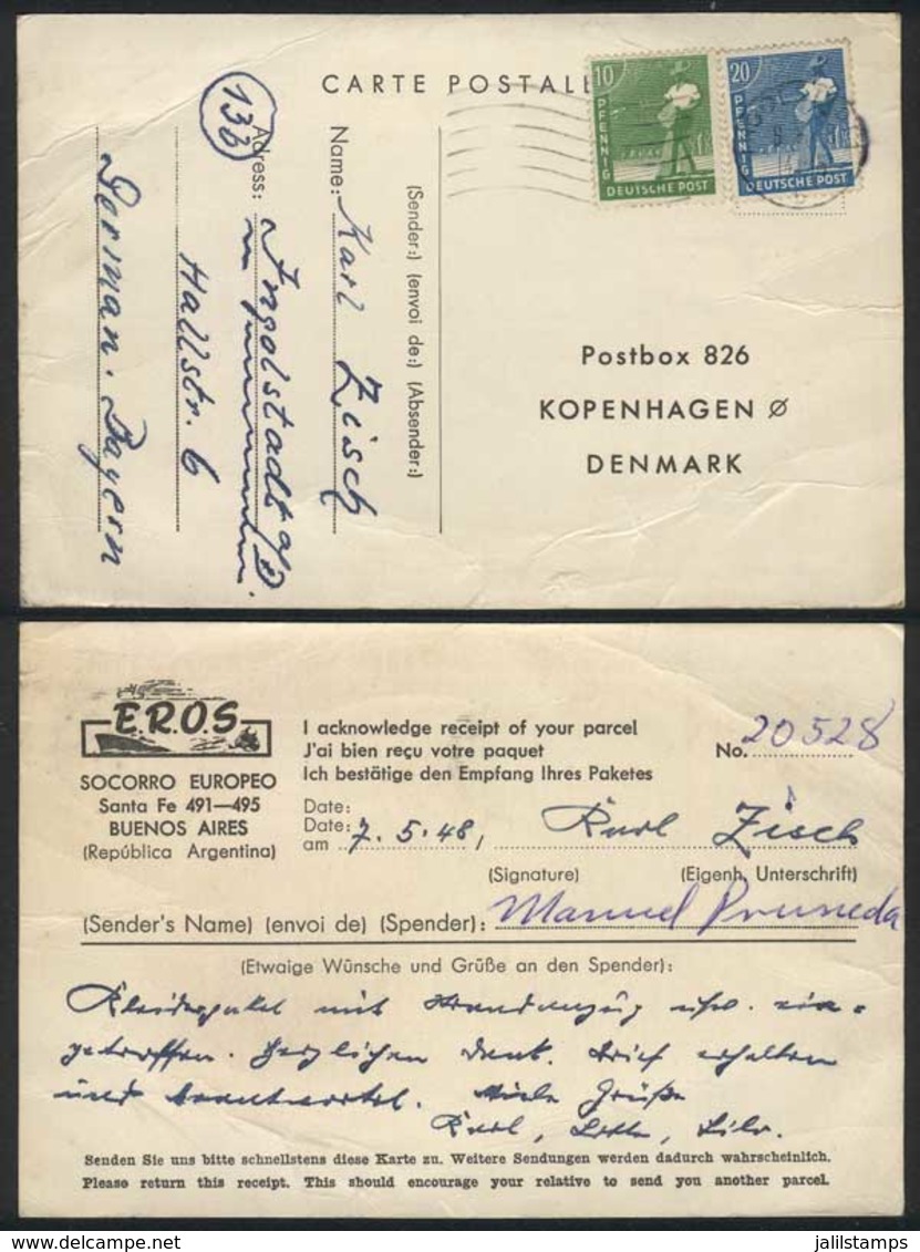 GERMANY: E.R.O.S. Postcard (European Aid For Victims Of World War II) Franked With 30Pf. And Sent To Denmark On 5/MAY/19 - Otros & Sin Clasificación