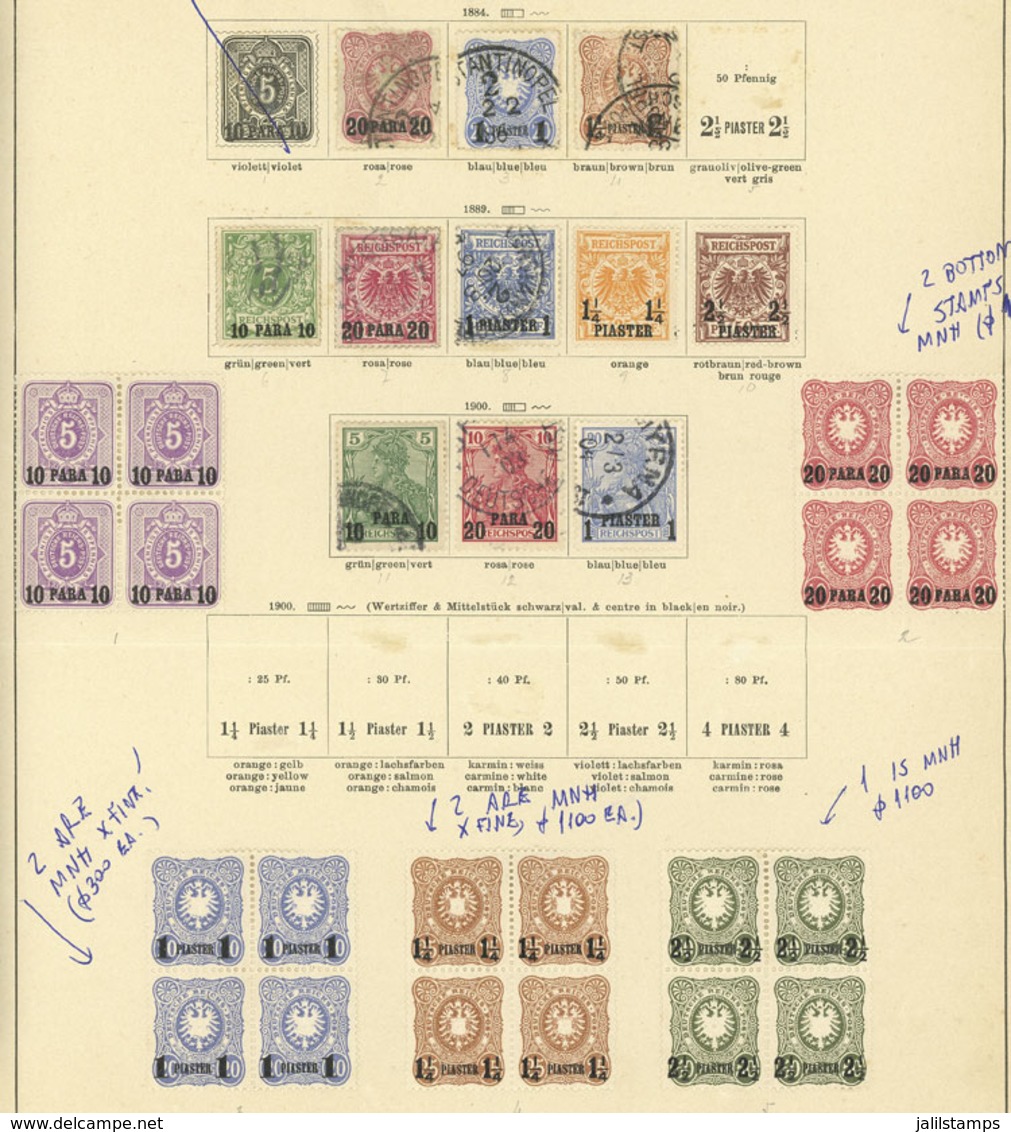 GERMANY - LEVANT: Album Page Of An Old Collection With Interesting Stamps, Used Or Mint, Including Some Mint Blocks Of 4 - Otros & Sin Clasificación