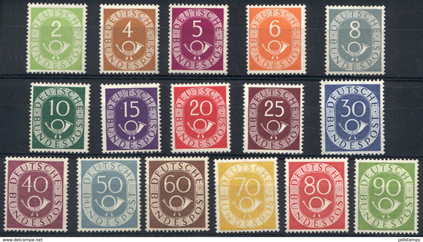 WEST GERMANY: Sc.670/685, 1951/2 Post Horn, Cmpl. Set Of 16 Values, MNH And Of Excellent Quality, Very Fresh And Attract - Otros & Sin Clasificación