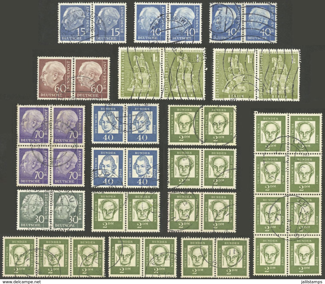 WEST GERMANY: Lot Of Used Horizontal Pairs And Larger Blocks, All Of Very Fine Quality, Michel Catalog Value Over Euros  - Andere & Zonder Classificatie