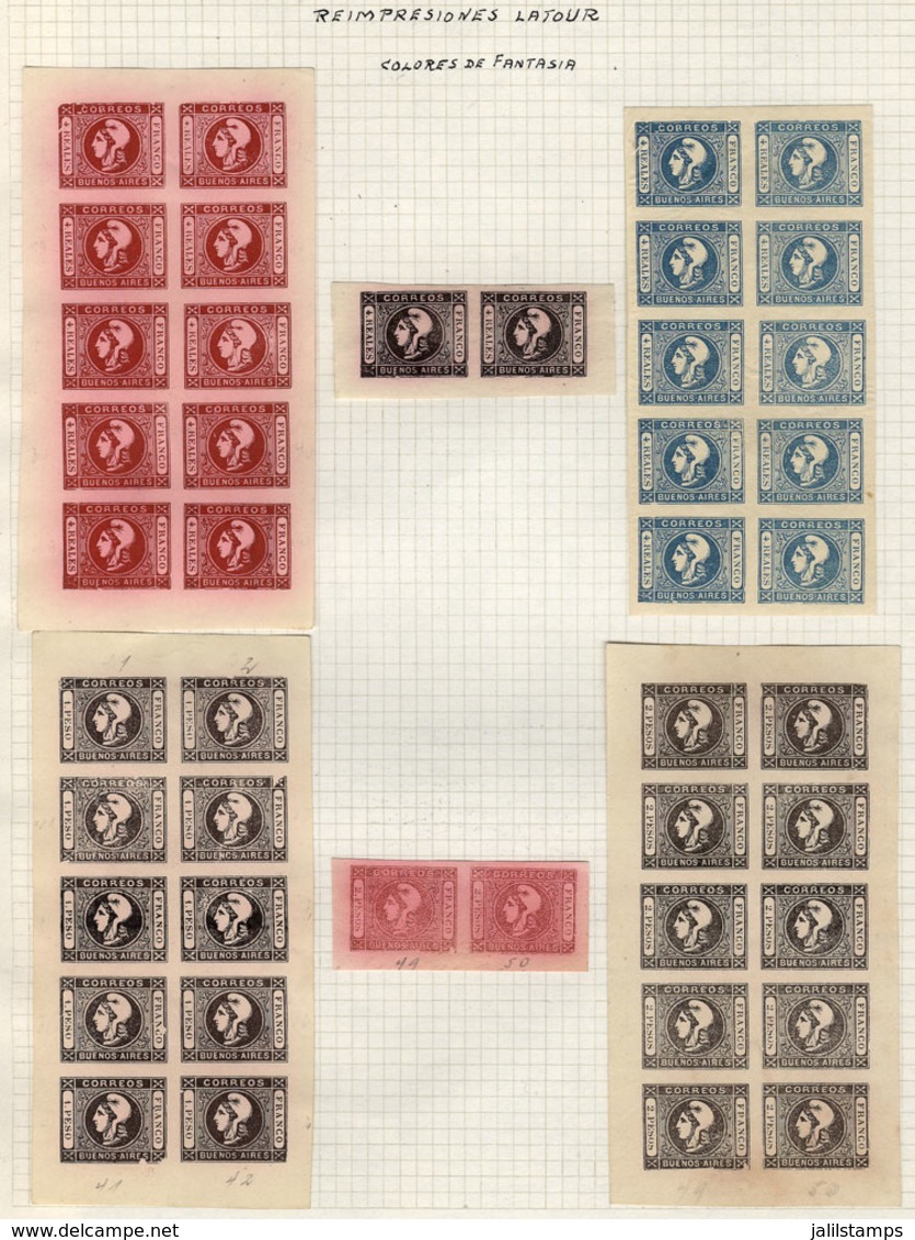 ARGENTINA: LATOUR REPRINTS: 4 Sheets Of 10 Values Each + 2 Pairs, Printed In Unissued Colors On Medium, Yellowish And Ha - Buenos Aires (1858-1864)