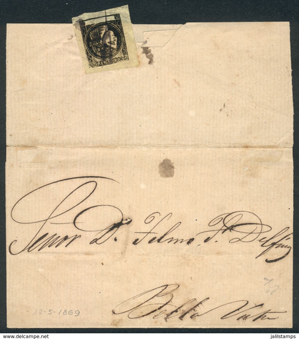 ARGENTINA: GJ.6, Franking On Reverse A Folded Cover Sent To Bella Vista On 12/MAY/1869, Pen Cancelled Possibly In Caa Ca - Corrientes (1856-1880)