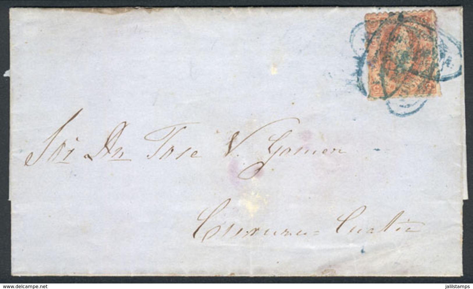 ARGENTINA: GJ.20, 3rd Printing, Franking A Folded Cover To Curuzú Cuatiá, With THREE Strikes Of CONCORDIA Ellipse Cancel - Brieven En Documenten