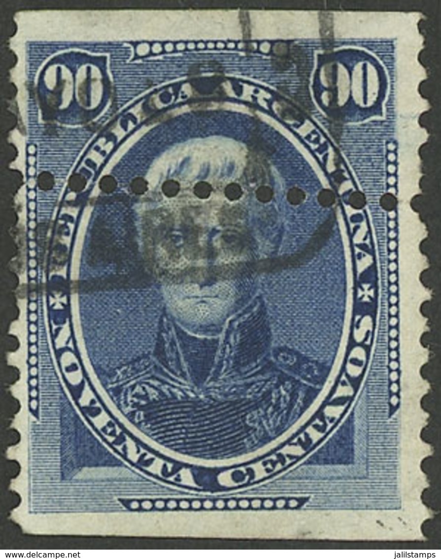 ARGENTINA: GJ.44, 1867 90c. Saavedra With Variety "IMPERFORATE Horizontally At Top And Bottom, And With A Lightly Diagon - Otros & Sin Clasificación