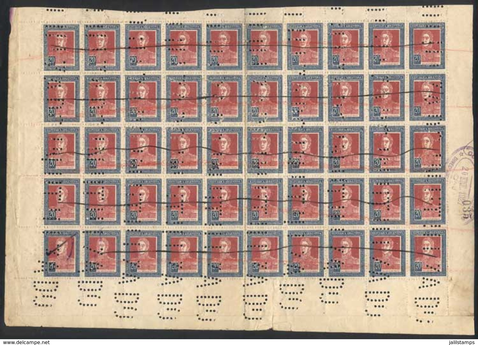 ARGENTINA: GJ.589O, Complete Sheet Of 50 Examples On A Postal Document/receipt For Bulk Mailing, With The Corresponding  - Other & Unclassified