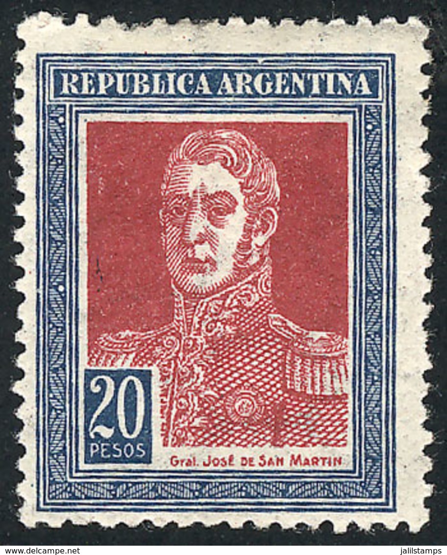 ARGENTINA: GJ.593, 20P. San Martín With Horiz Honeycomb Wmk, Small Hinge Mark, Very Fine Quality! - Other & Unclassified