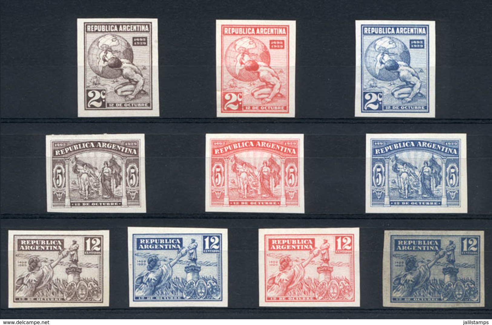 ARGENTINA: GJ.657/9, 1929 Discovery Of America, 10 Different TRIAL COLOR PROOFS, Excellent Quality, Many Of Them Not Lis - Other & Unclassified