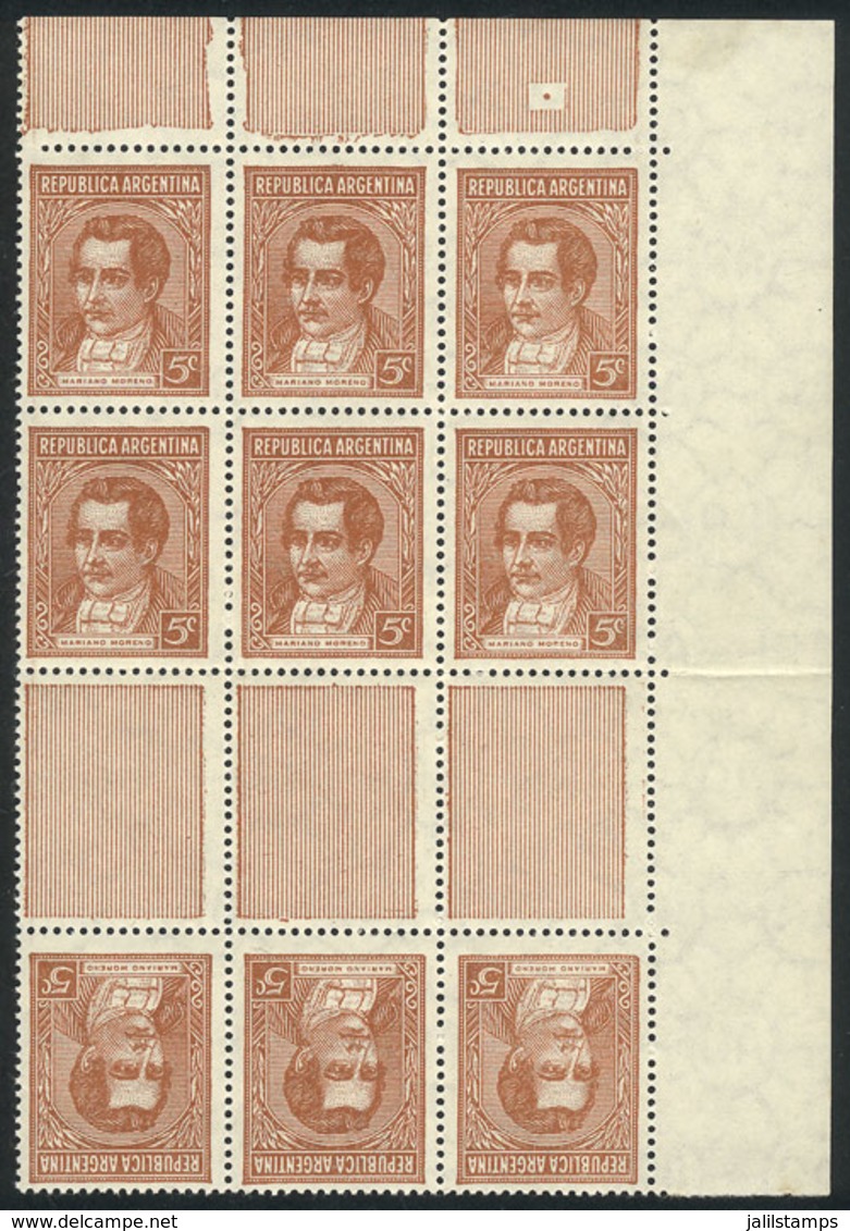ARGENTINA: GJ.795TH, Block Of 9 Stamps That Includes 3 Tete-beche Pairs With Horizontal Gutter, VF! - Other & Unclassified