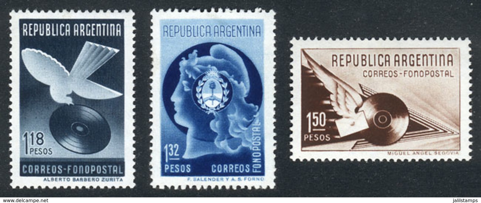 ARGENTINA: GJ.836/8, 1939 Fonopost, Compl. Set Of 3 Values, Mint Lightly Hinged, VF, Catalog Value US$75. - Otros & Sin Clasificación