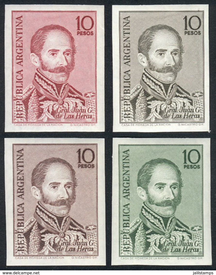 ARGENTINA: GJ.1401, 1966 General Las Heras, 4 Different TRIAL COLOR PROOFS Printed On Original Paper Of The Issue, Excel - Andere & Zonder Classificatie