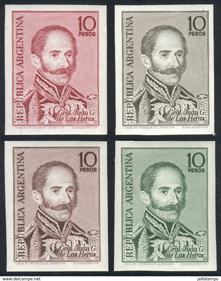 ARGENTINA: GJ.1401, 1966 General Las Heras, 4 Different TRIAL COLOR PROOFS Printed On Original Paper Of The Issue, Excel - Otros & Sin Clasificación