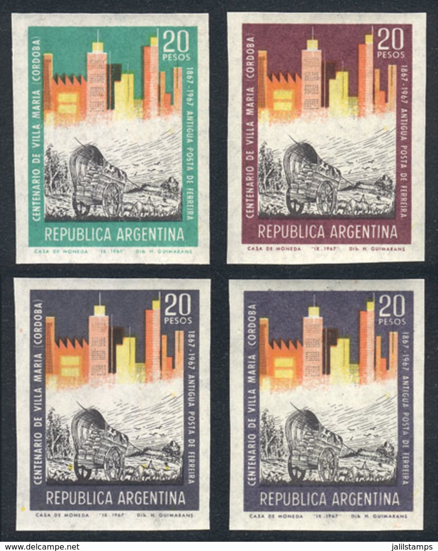 ARGENTINA: GJ.1419, 1967 Centenary Of Villa María, Cart, 4 Different TRIAL COLOR PROOFS Printed On Original Paper Of The - Other & Unclassified