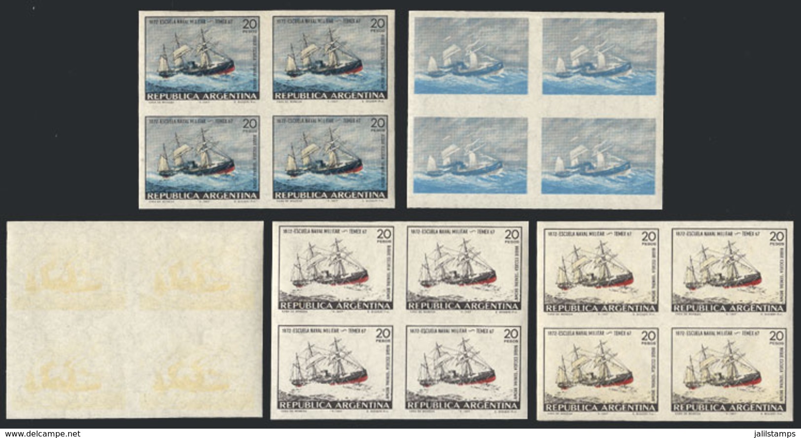 ARGENTINA: GJ.1424P, 1967 Military Navy School (school Ship Gral. Brown), IMPERFORATE BLOCK OF 4 + 4 Different Imperf Bl - Otros & Sin Clasificación