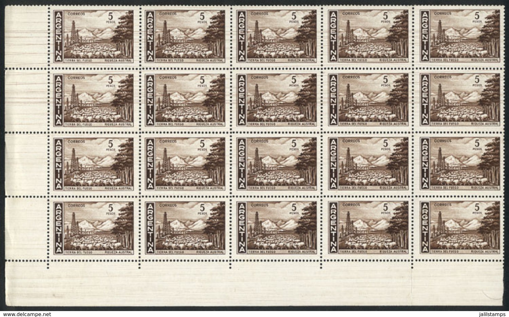 ARGENTINA: GJ.1490, Block Of 20 With Many Horizontal Lines Across, VF Quality! - Otros & Sin Clasificación