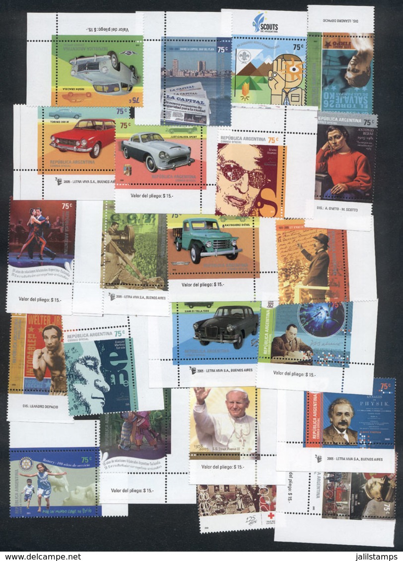 ARGENTINA: GJ.3421/3493 (without 3483), Commemorative Stamps And Souvenir Sheets Of The Year 2005, Complete, Excellent Q - Otros & Sin Clasificación