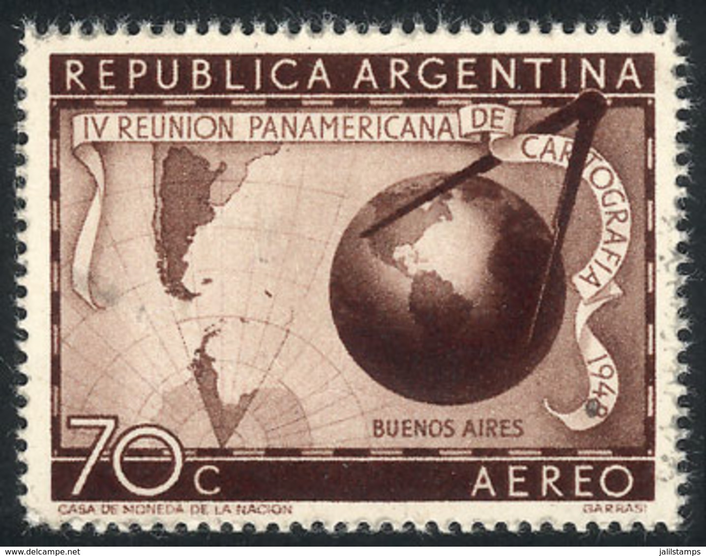 ARGENTINA: GJ.962, 1948 Congresso Of Cartography, PROOF In Chestnut, Printed On Thick Perforated Paper, Rare! - Poste Aérienne