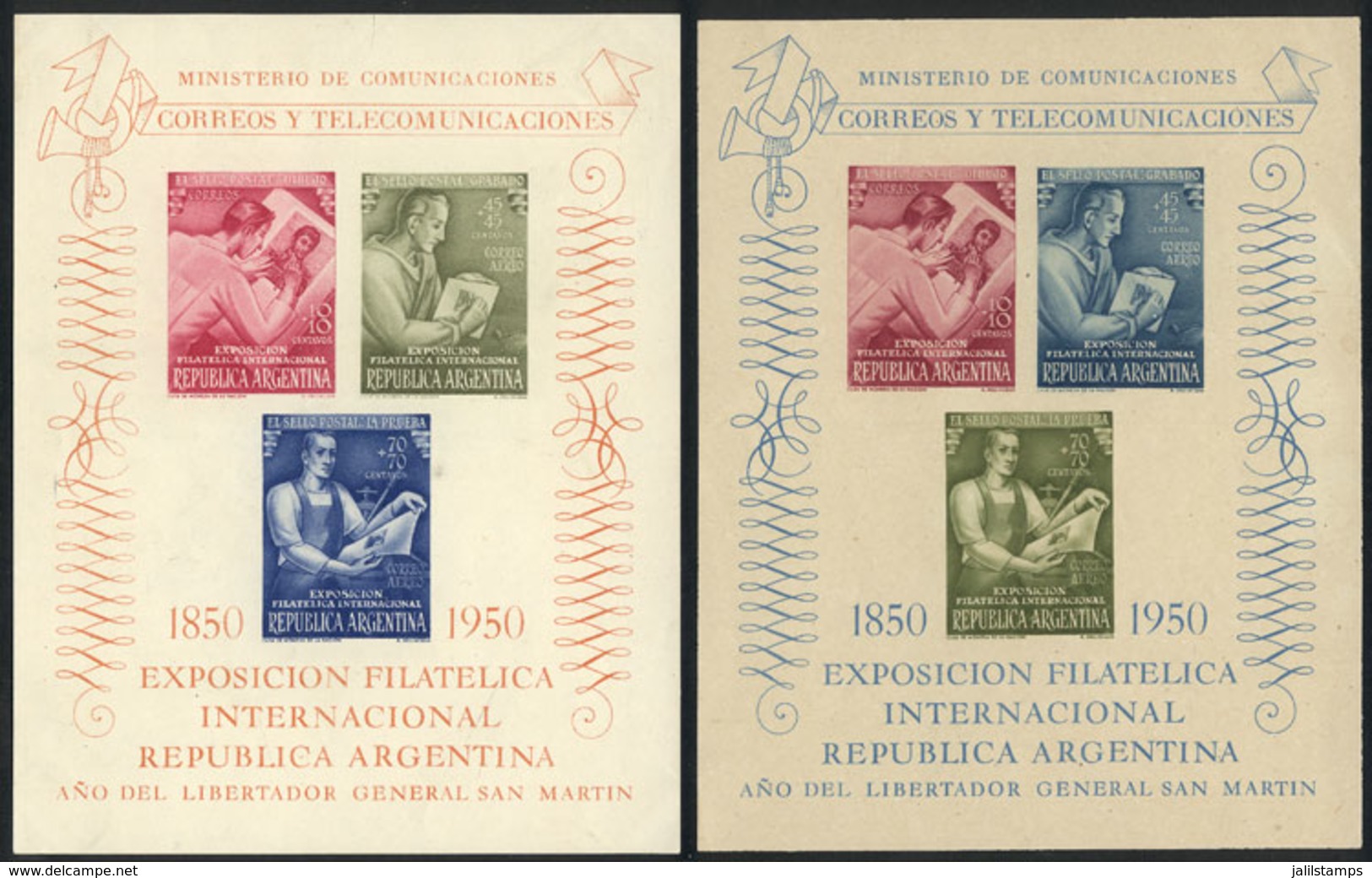 ARGENTINA: GJ.HB 14, EFIRA Exhibition (designing Of Postage Stamps), 2 Different TRIAL COLOR PROOFS, Printed On Opaque U - Otros & Sin Clasificación