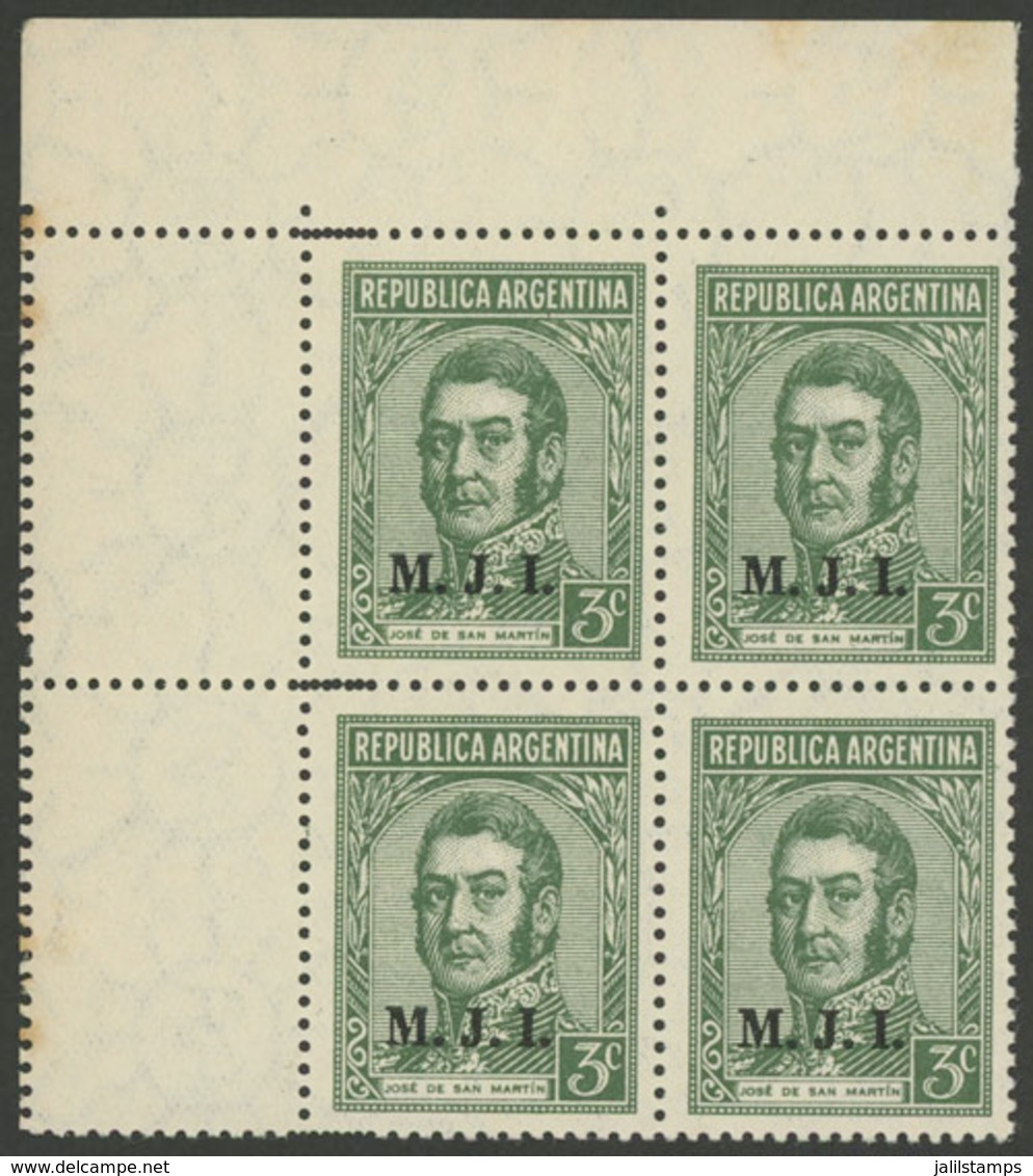 ARGENTINA: GJ.436, Block Of 4 With SMALL LABELS AT LEFT, MNH But With Some Staining On Gum, Rare! - Dienstzegels