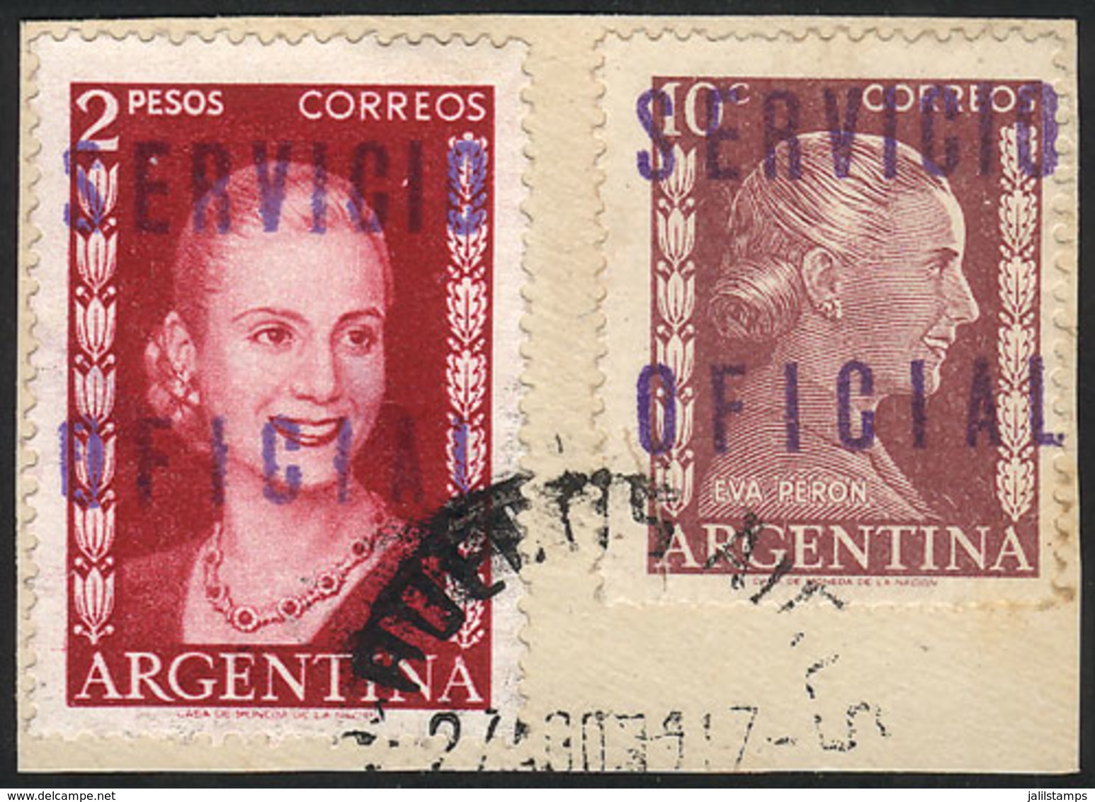 ARGENTINA: GJ.814 + 820, Presidencia De La Nación, Eva Perón 10c. On Imported Unsurfaced Paper + 2P. Without Inscription - Officials