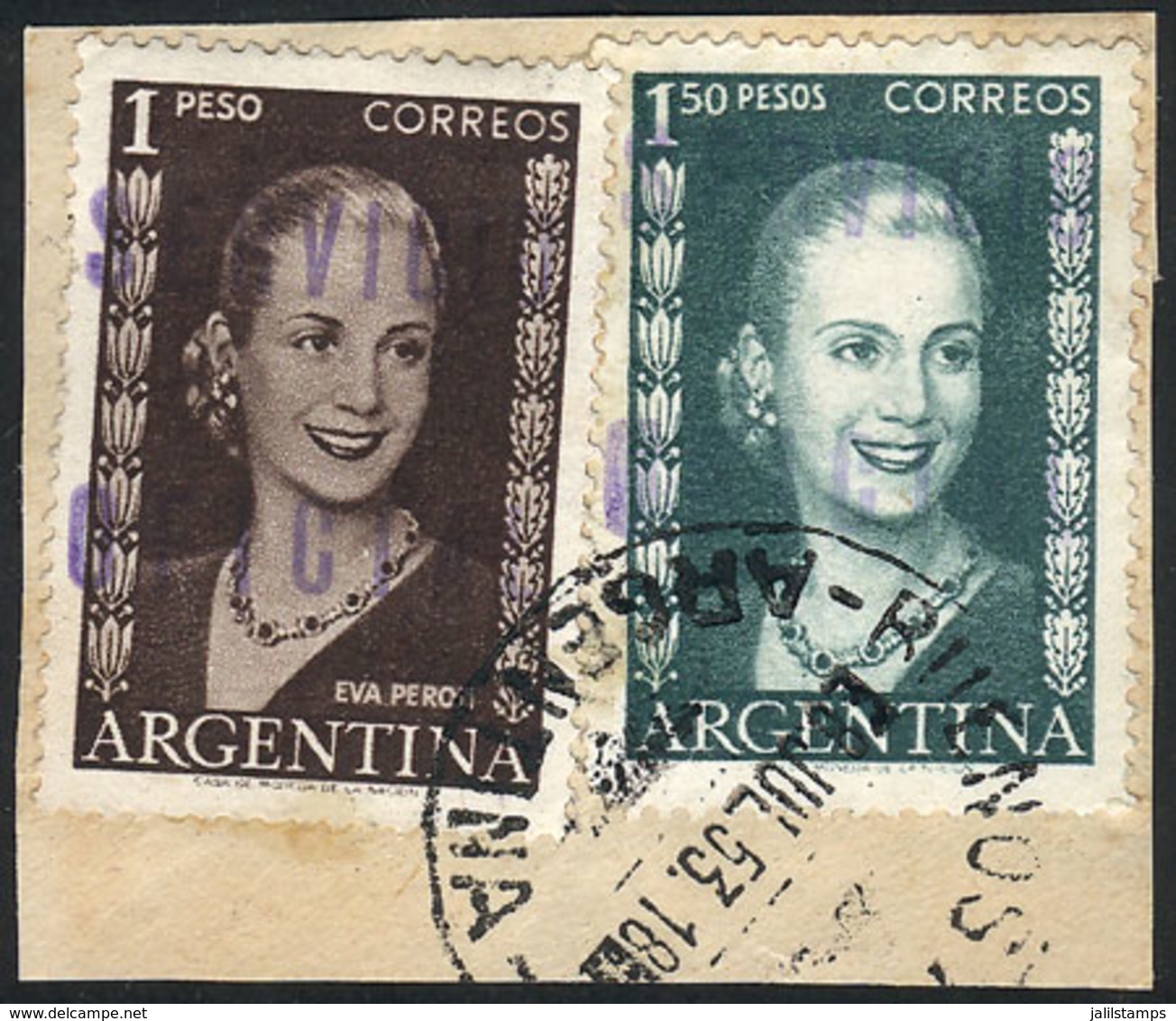 ARGENTINA: FIND: GJ.819A + 821, Presidencia De La Nación, Rare Stamp 1.50P. Eva Perón WITHOUT Inscription, Not Yet Catal - Oficiales