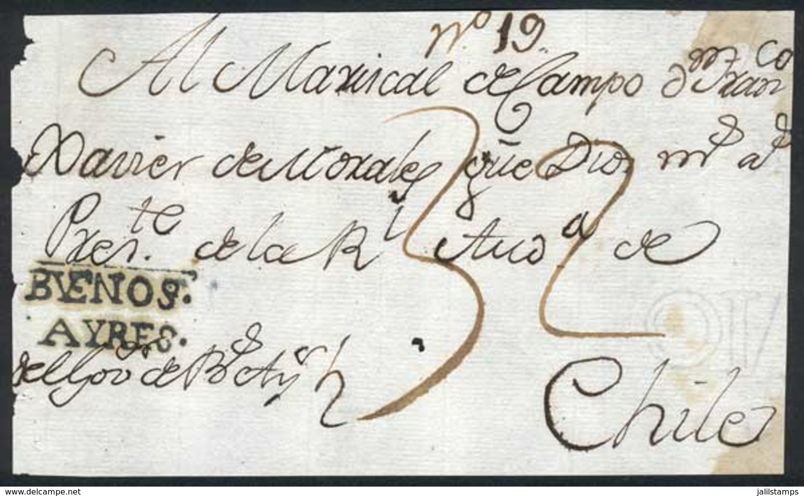 ARGENTINA: Front Of An Official Cover Sent To The Captaincy Of Chile (circa 1771), With Black 2-line BUENOS AYRES Markin - Other & Unclassified