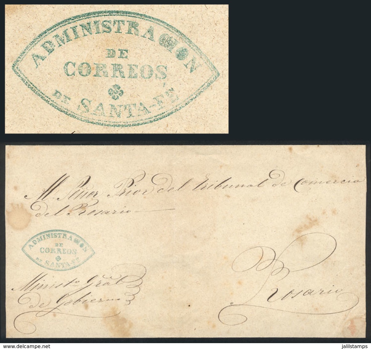 ARGENTINA: Official Folded Cover Sent To Rosario (circa 1856), With Blue Mark "ADMINISTRACION DE CORREOS DE SANTA FE" In - Andere & Zonder Classificatie