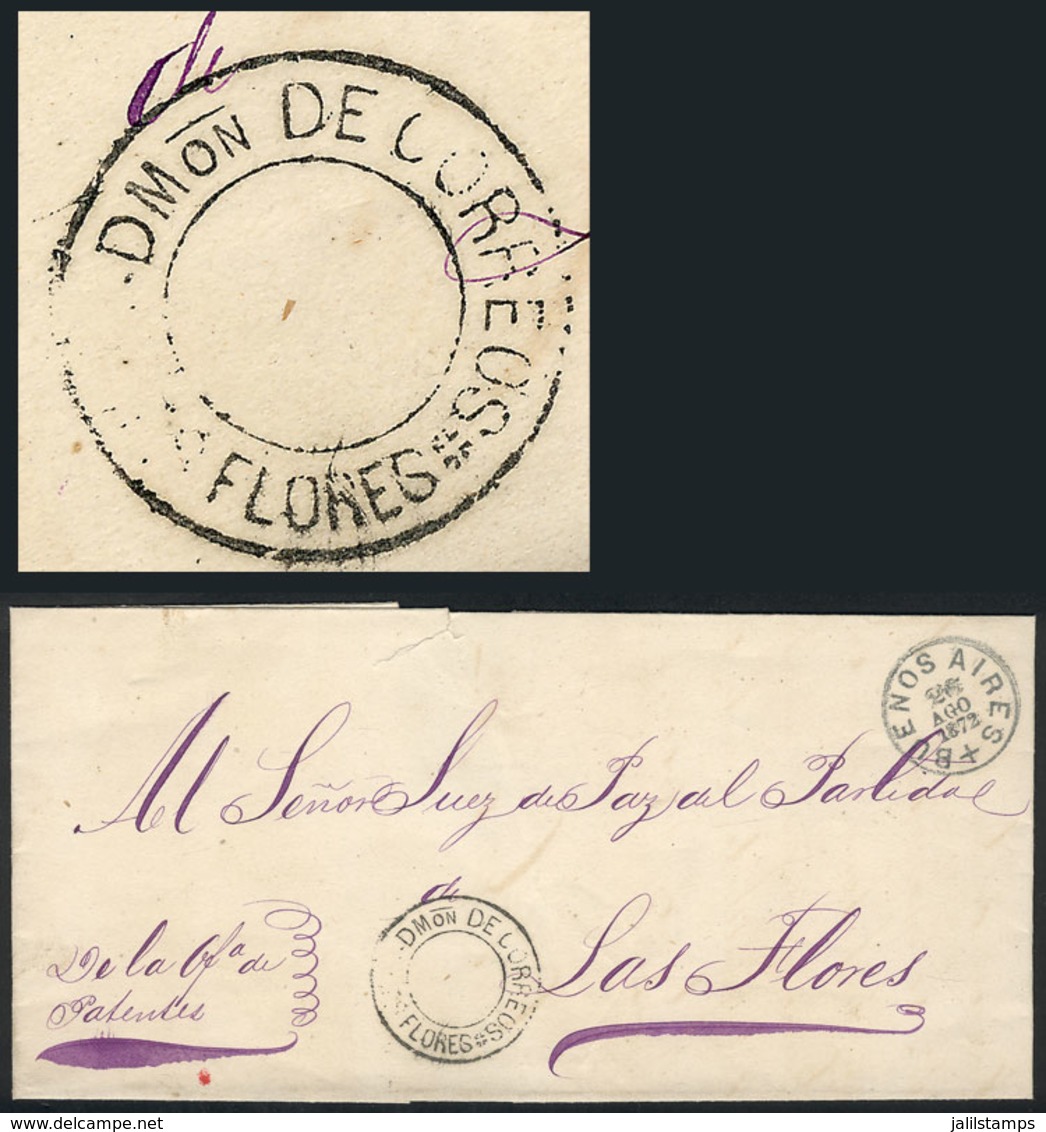 ARGENTINA: Official Folded Cover Sent From Buenos Aires To Las Flores On 26/AU/1872, With Dispatching Cancel (circular D - Otros & Sin Clasificación