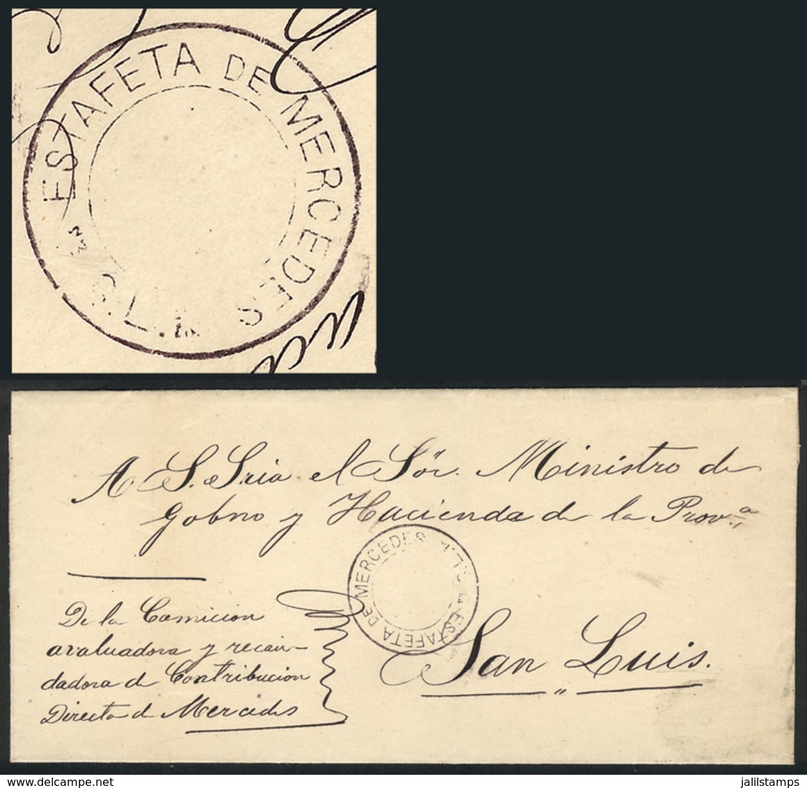 ARGENTINA: Circa 1874, Official Folded Cover Sent To San Luis, With The Extremely Rare Double Circle Mark Without Date:  - Andere & Zonder Classificatie