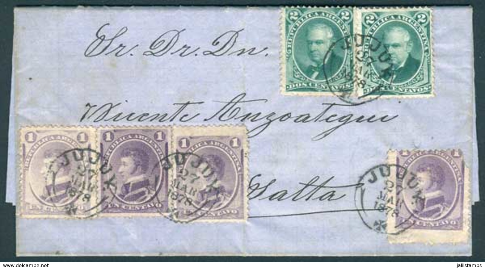 ARGENTINA: Complete Folded Letter Franked By GJ.16 X4 + 53 X2 (total 8c.), Sent From JUJUY To Salta On 27/MAR/1878, Exce - Otros & Sin Clasificación