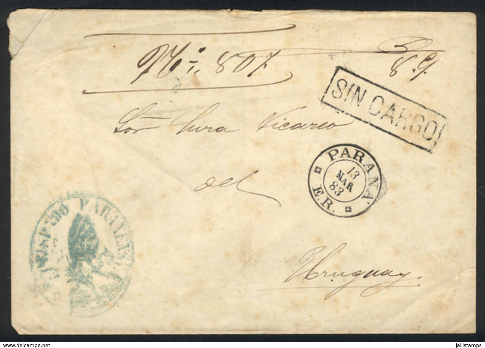 ARGENTINA: Official Cover With Handstamp Of The Sender "Bishopric Of Parana", Sent To Concepción Del Uruguay On 13/MAR/1 - Andere & Zonder Classificatie