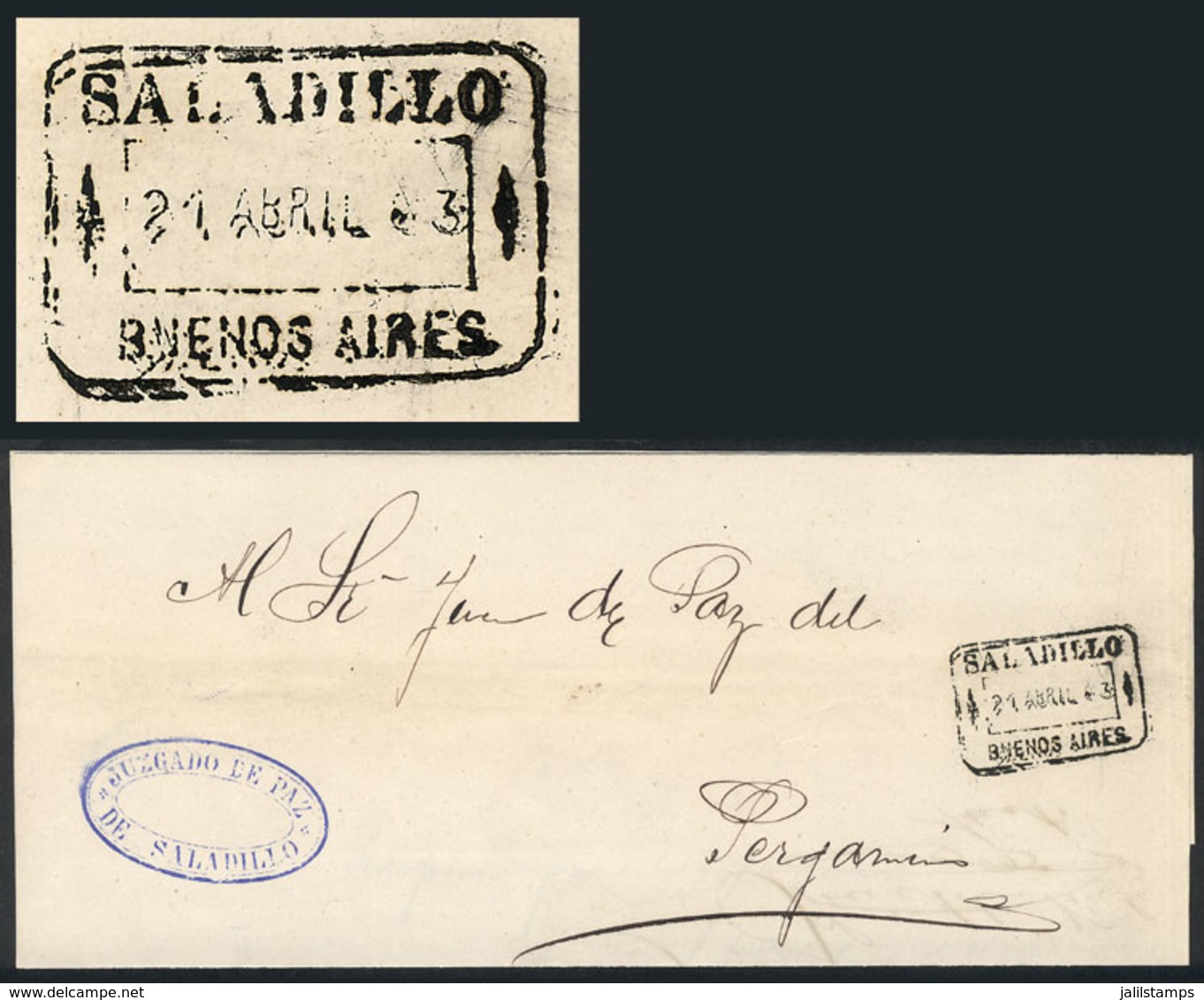 ARGENTINA: Official Folded Cover Sent To Pergamino On 21/AP/1883, With Rectangular Datestamp Of SALADILLO, Excellent Qua - Otros & Sin Clasificación
