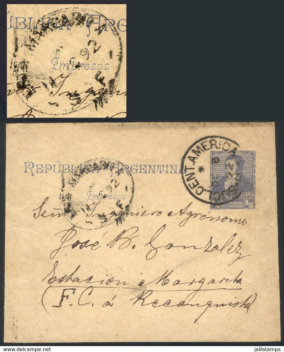 ARGENTINA: ½c. Wrapper Sent From Buenos Aires (Estación Centro América) To ESTACIÓN MARGARITA (Santa Fe) On 8/OC/1892, W - Other & Unclassified