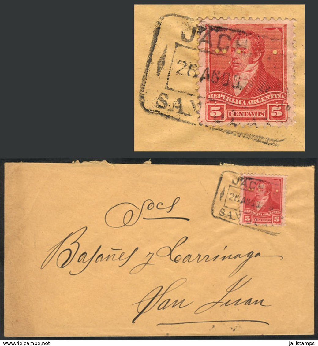 ARGENTINA: GJ.141 With DOUBLE PERFORATION Variety, Franking A Cover Sent From JACHAL To San Juan On 26/AU/1894, Excellen - Andere & Zonder Classificatie