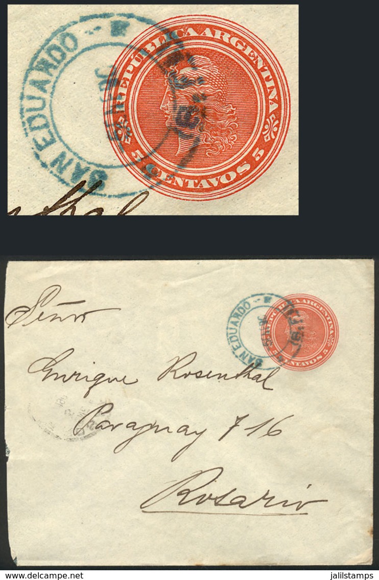 ARGENTINA: 5c. Stationery Envelope Sent To Rosario On 5/JA/1906, With Rare Cancel Of SAN EDUARDO (Santa Fe)! - Other & Unclassified