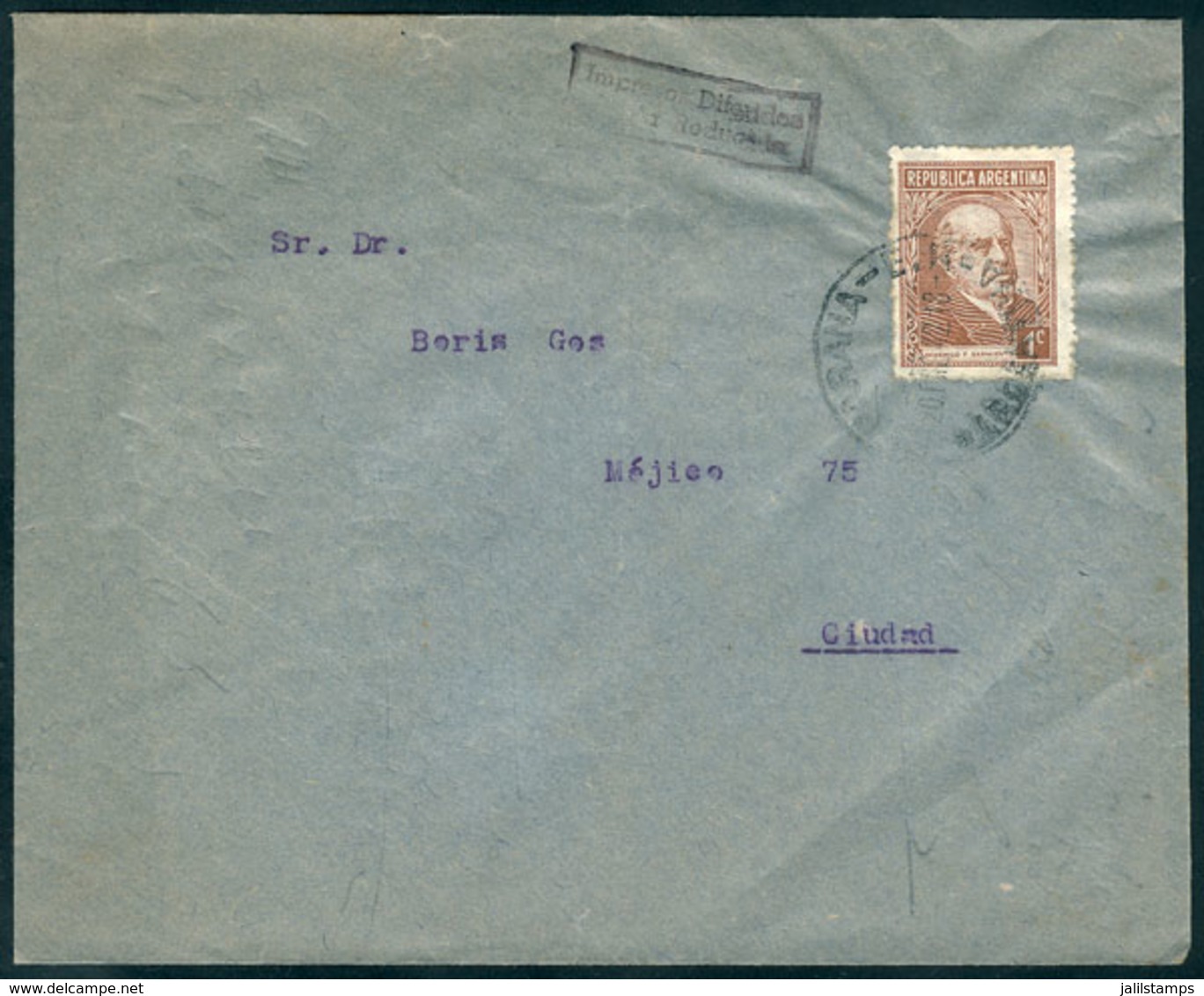 ARGENTINA: Cover Franked With Sarmiento 1c. (GJ.737) ALONE, Used Locally In Paraná On 20/JA/1942 As Printed Matter (impr - Otros & Sin Clasificación