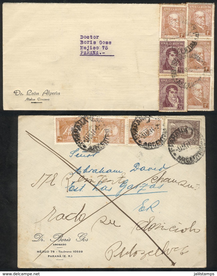 ARGENTINA: 2 Covers Sent To Paraná In 1944 And 1945 (one Returned To Sender) Franked With 5c. Including Stamps Of 1c. Sa - Other & Unclassified
