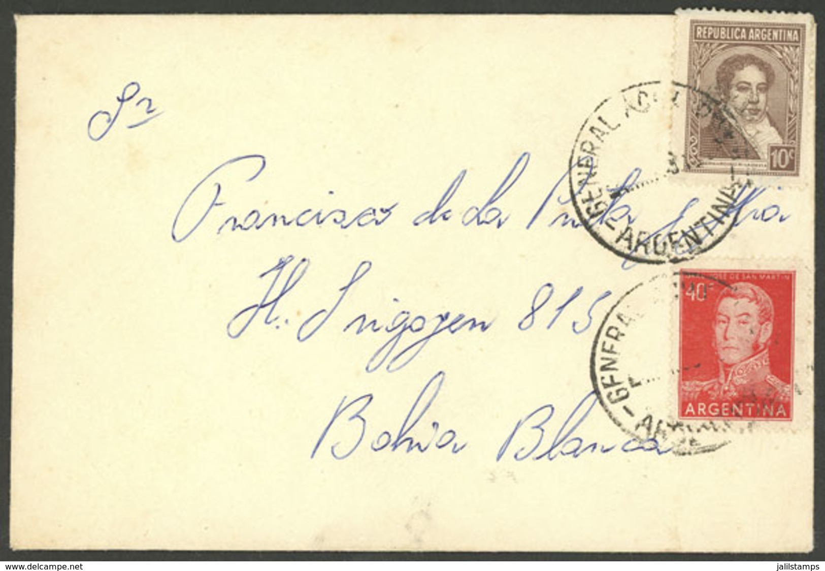 ARGENTINA: Cover Sent From General Acha To Bahía Blanca In MAR/1955 With MIXED POSTAGE From The Issues Próceres & Riquez - Andere & Zonder Classificatie