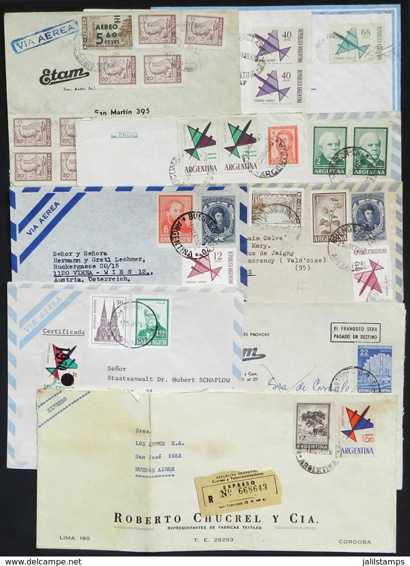 ARGENTINA: 10 Covers Used In 1960s And 1970s, All Including In The Postage Stamps Of The Airmail Issues "Stylized Airpla - Other & Unclassified