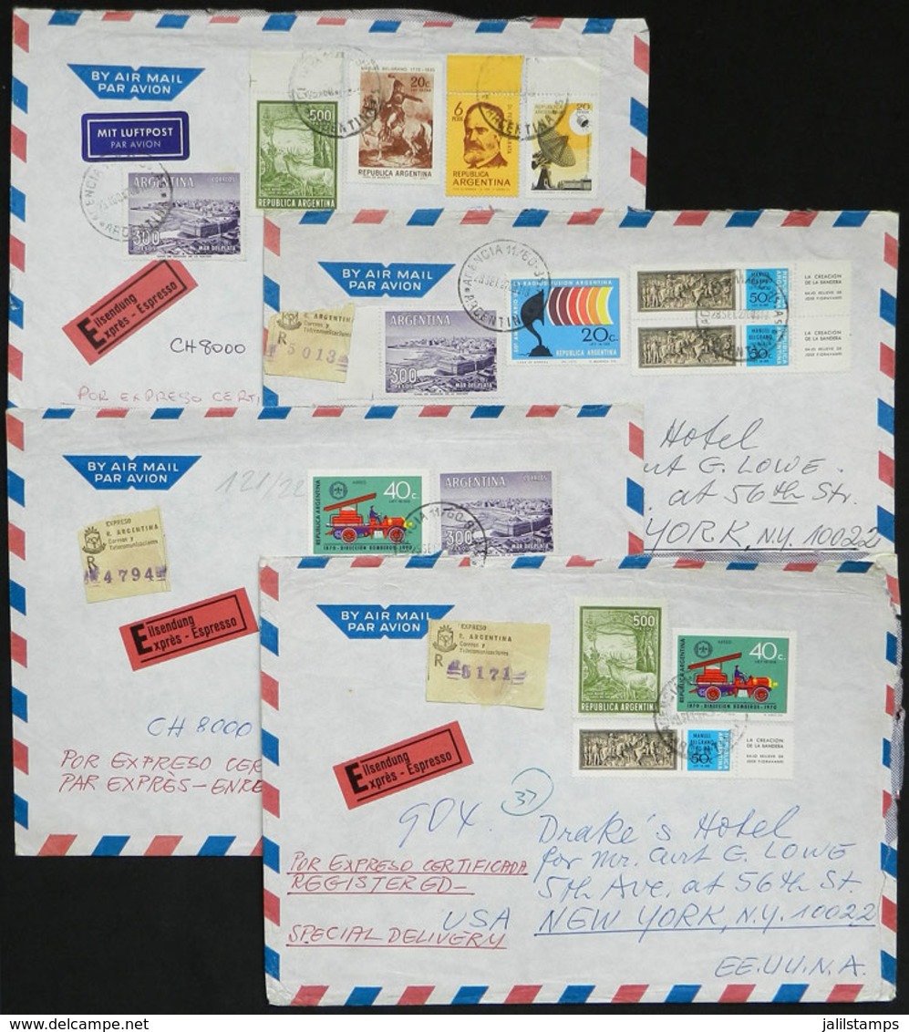 ARGENTINA: 4 Express And Registered Airmail Covers Sent To USA And Switzerland In 1970 With Spectacular Large Postages,  - Otros & Sin Clasificación