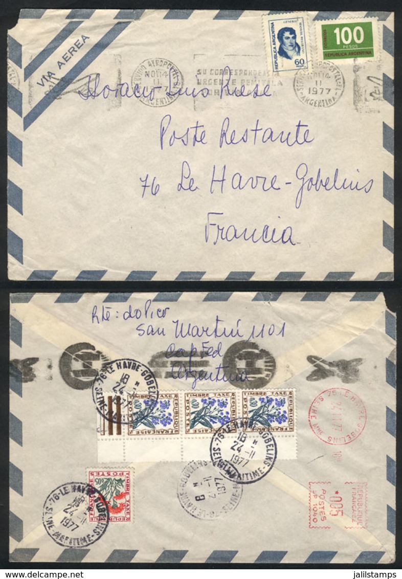 ARGENTINA: RARE MIXED POSTAGE: Airmail Cover Sent To France On 14/NO/1977 (to Poste Restante), With INFLA Postage Of 160 - Autres & Non Classés