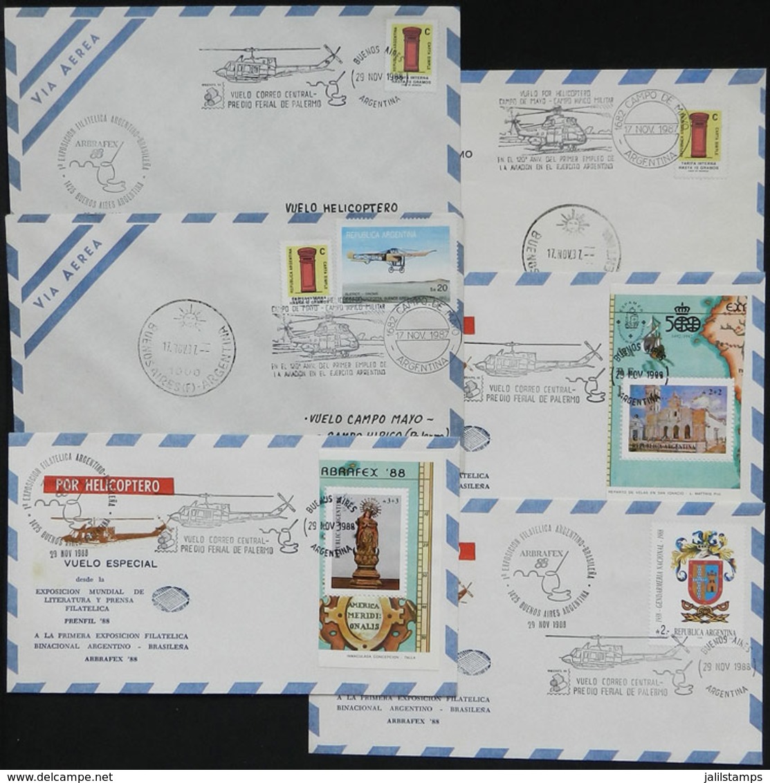 ARGENTINA: HELICOPTER FLIGHTS: 6 Covers Flown In 1987 And 1988, VF Quality! - Otros & Sin Clasificación