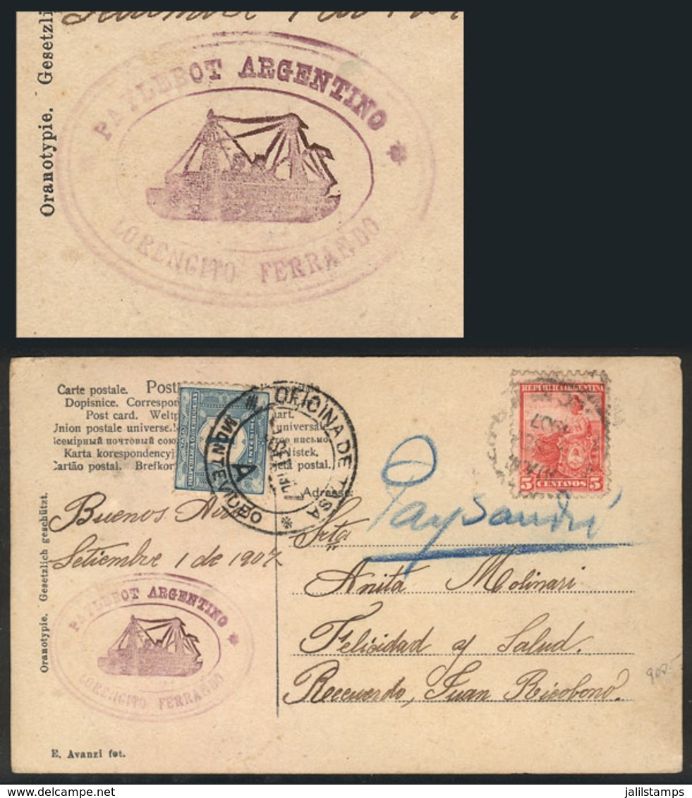 ARGENTINA: Postcard Sent From Buenos Aires To Paysandú On 1/SE/1907, Franked With 5c. Seated Liberty (datestamp Of Bueno - Andere & Zonder Classificatie